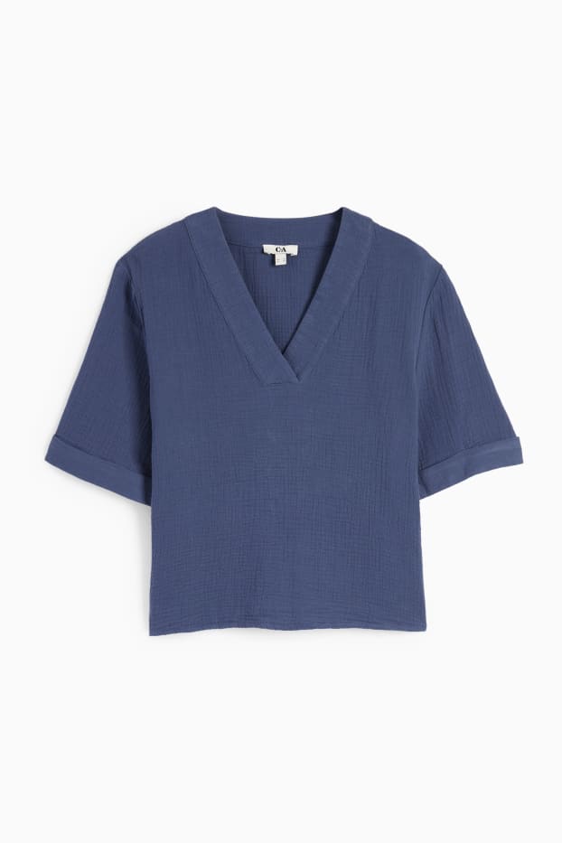 Damen - Musselin-Bluse mit V-Ausschnitt - dunkelblau