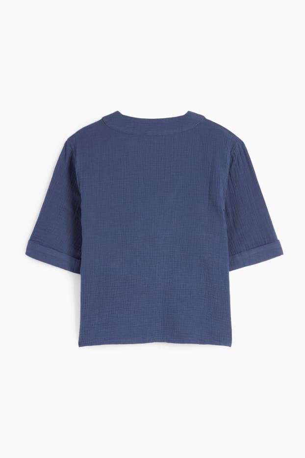 Damen - Musselin-Bluse mit V-Ausschnitt - dunkelblau