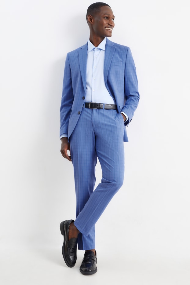 Hombre - Pantalón de vestir - colección modular - slim fit - Flex - 4 Way Stretch - de cuadros - azul