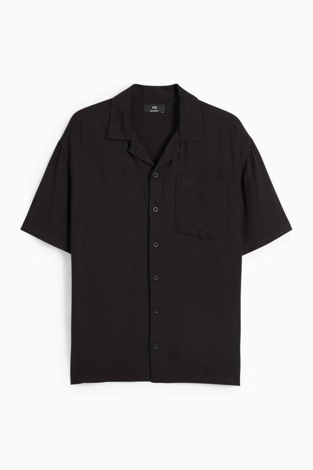 Heren - Overhemd - relaxed fit - reverskraag - zwart