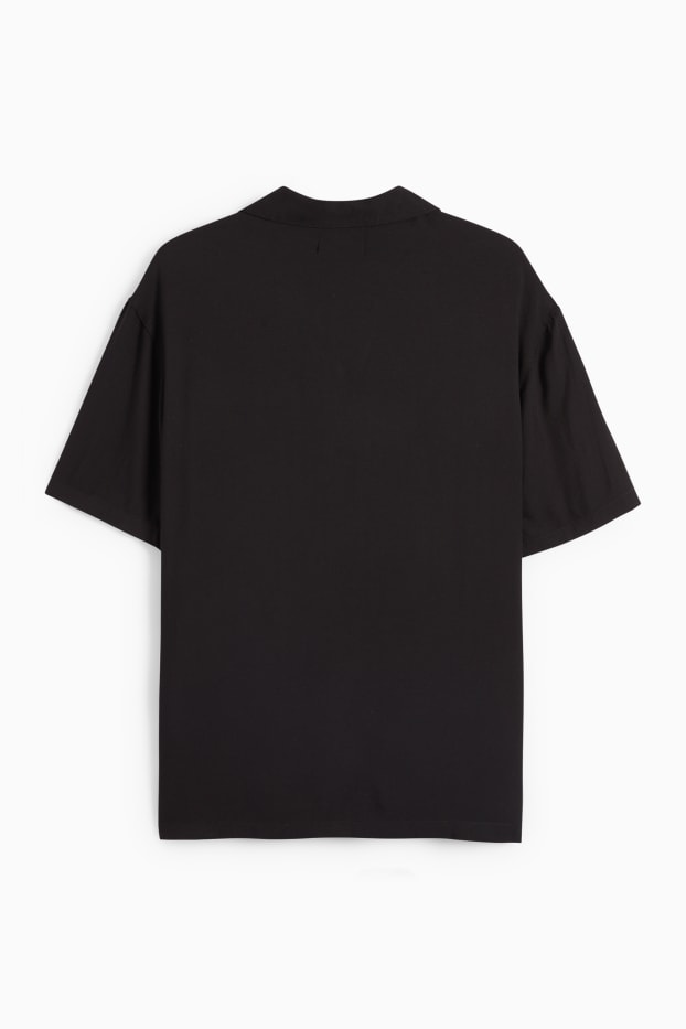 Heren - Overhemd - relaxed fit - reverskraag - zwart