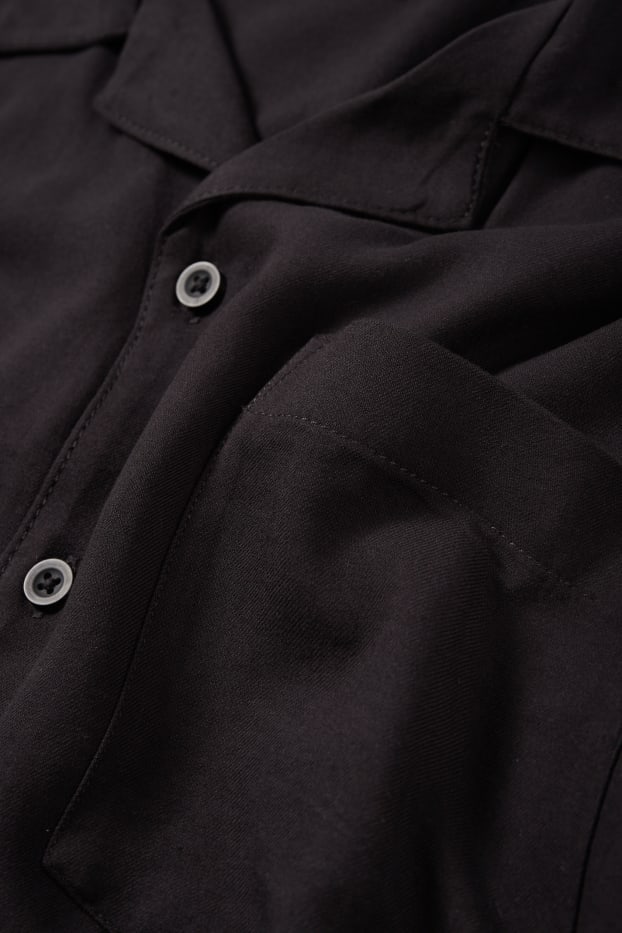 Heren - Overhemd - relaxed fit - reverskraag - zwart