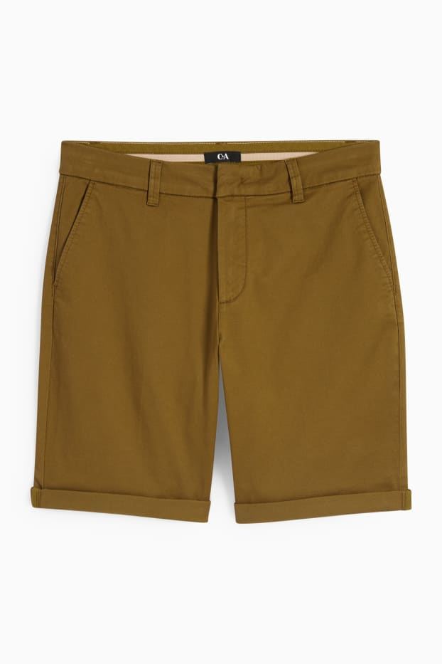 Women - Basic Bermuda shorts - mid-rise waist - khaki