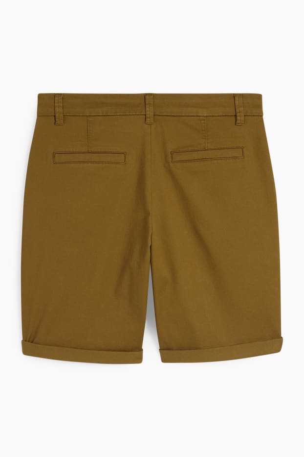 Women - Basic Bermuda shorts - mid-rise waist - khaki