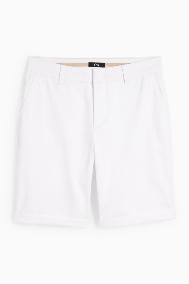 Women - Basic Bermuda shorts - mid-rise waist - white