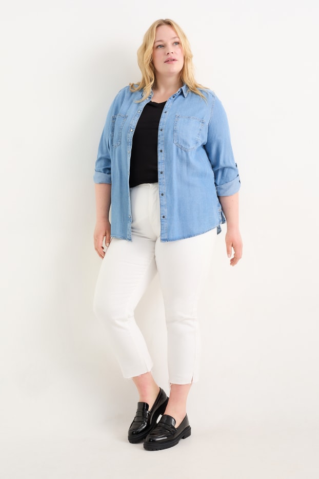 Dámské - Straight jeans - high waist - krémově bílá