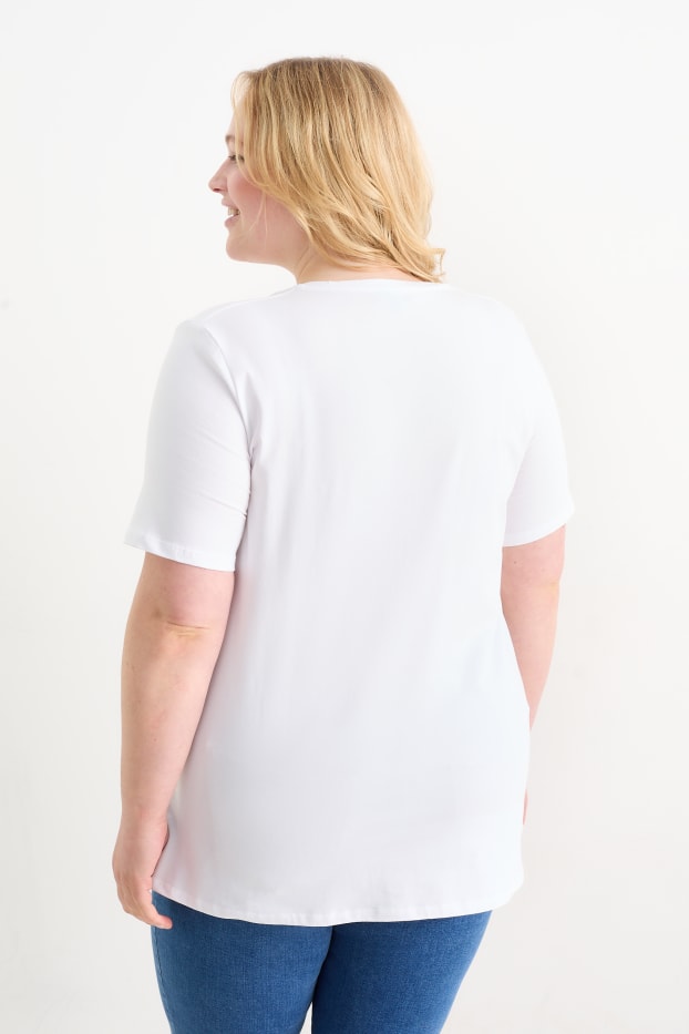 Damen - Multipack 2er - T-Shirt mit V-Ausschnitt - LYCRA® - weiß
