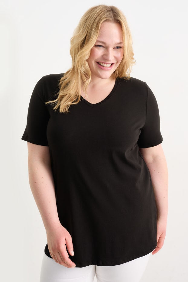Femei - Multipack 2 buc. - tricou cu decolteu în V - LYCRA® - negru