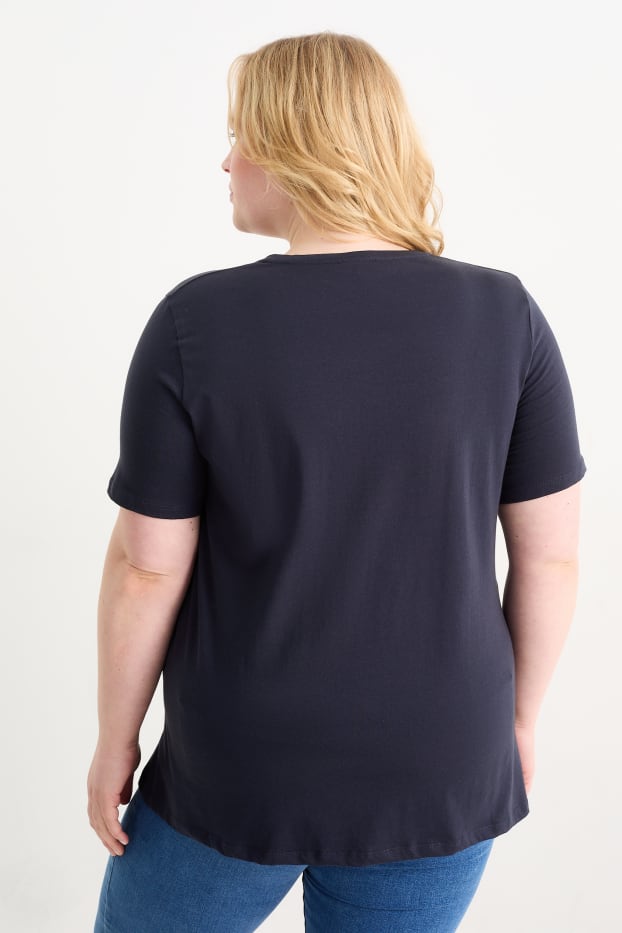 Femmes - Lot de 2 - T-shirts à col V - LYCRA® - bleu foncé