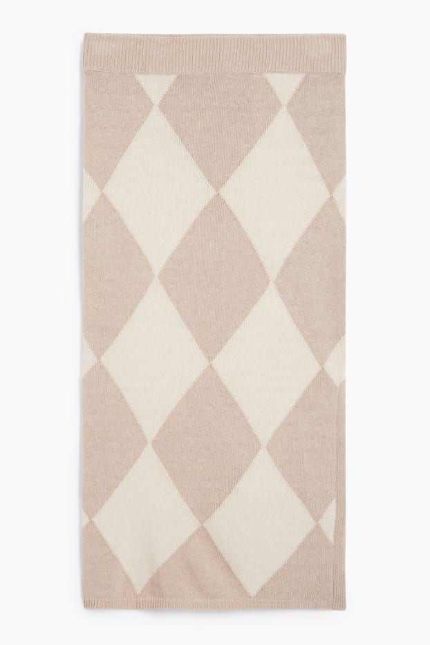 Women - Knitted skirt with cashmere - check - beige