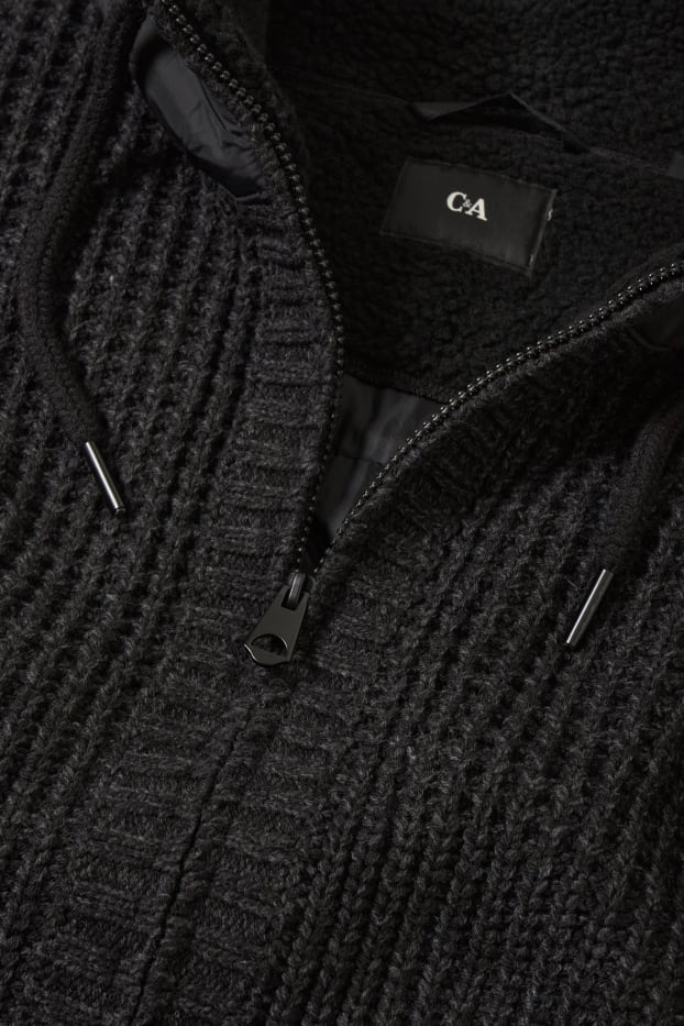Uomo - Cardigan con cappuccio - nero