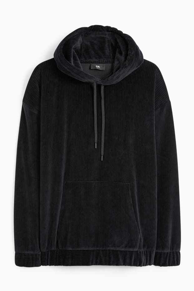 Uomo - Felpa di velluto con cappuccio - nero