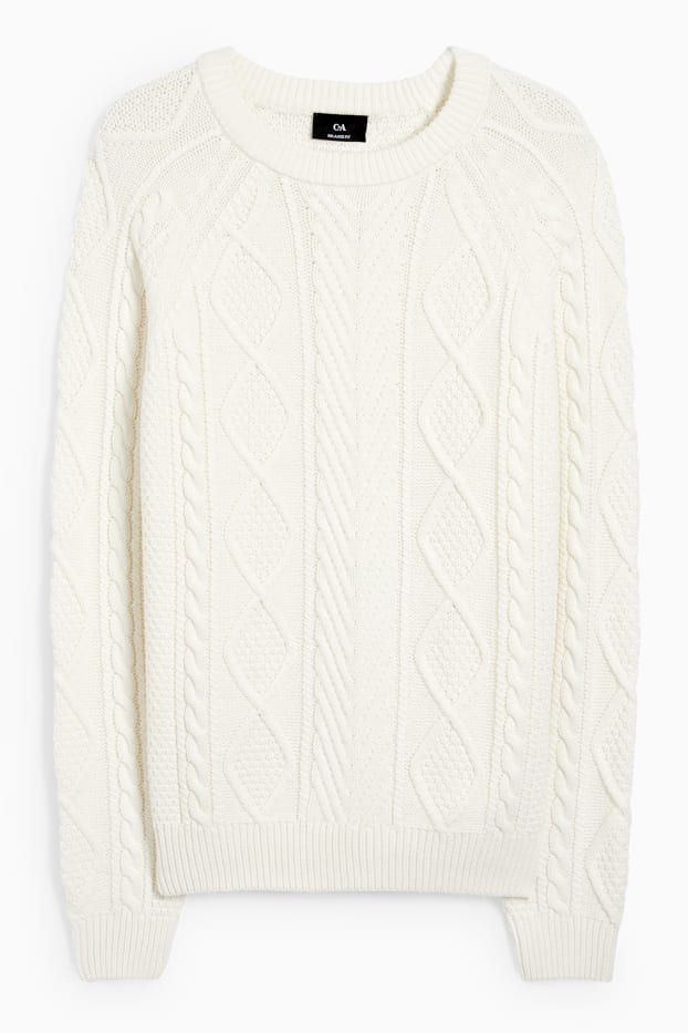 Hommes - Pull - motif tressé - blanc crème