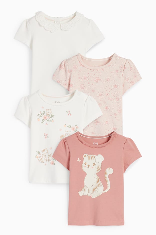 Bebeluși - fete - Multipack 4 buc. - floricele și tigru - tricou cu mânecă scurtă bebeluși - roz