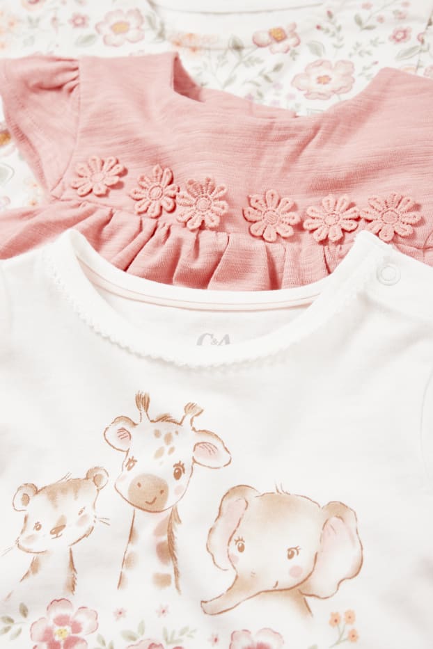 Bebeluși - fete - Multipack 3 buc. - floricele și animale sălbatice - tricou cu mânecă scurtă bebeluși - alb-crem