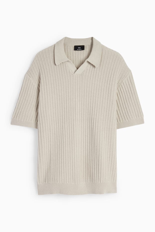Hommes - Polo - côtelé - beige clair
