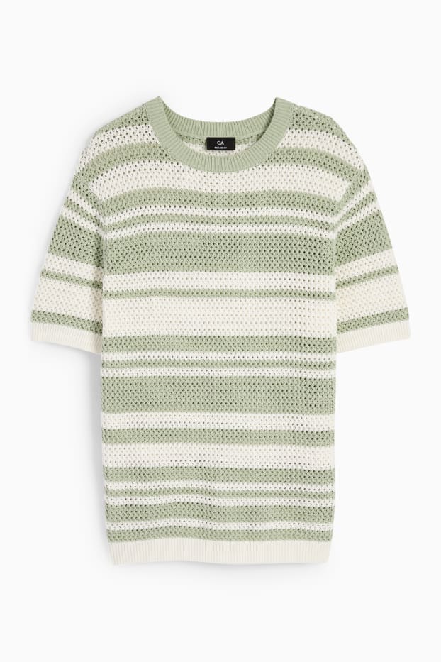 Hommes - Pull en maille - manches courtes - à rayures - blanc / vert