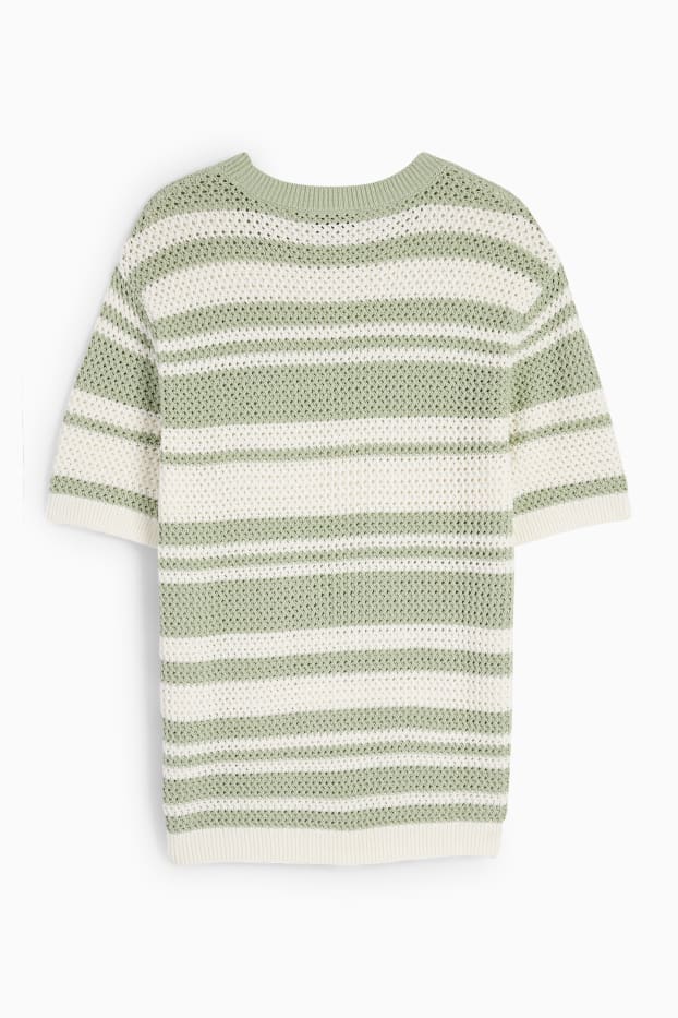 Hommes - Pull en maille - manches courtes - à rayures - blanc / vert
