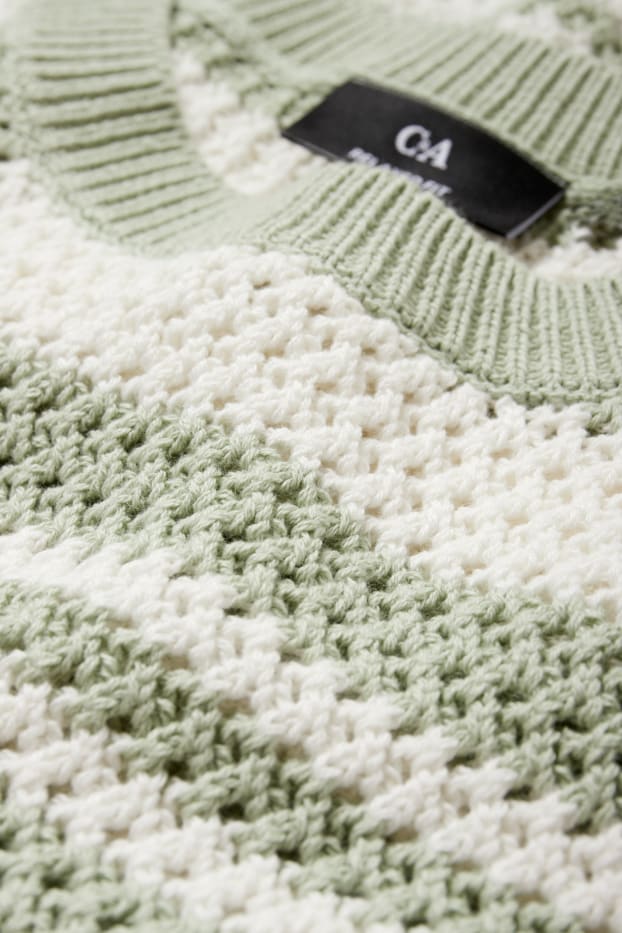 Hommes - Pull en maille - manches courtes - à rayures - blanc / vert