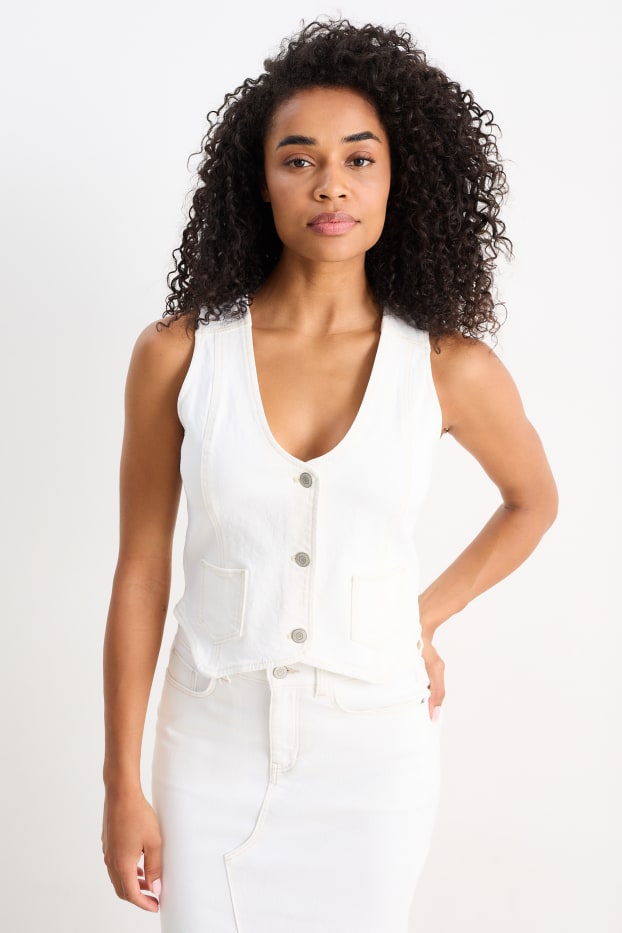 Femmes - Gilet sans manches en jean - blanc crème