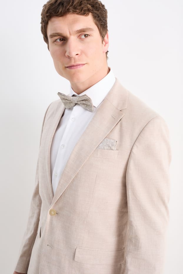 Men - Set - silk bow tie and pocket square - 2 piece - light beige