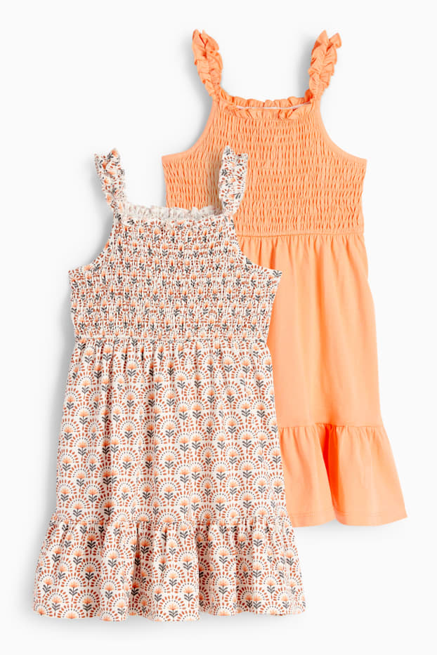 Kinder Mädchen - Multipack 2er - Blume - Kleid - orange
