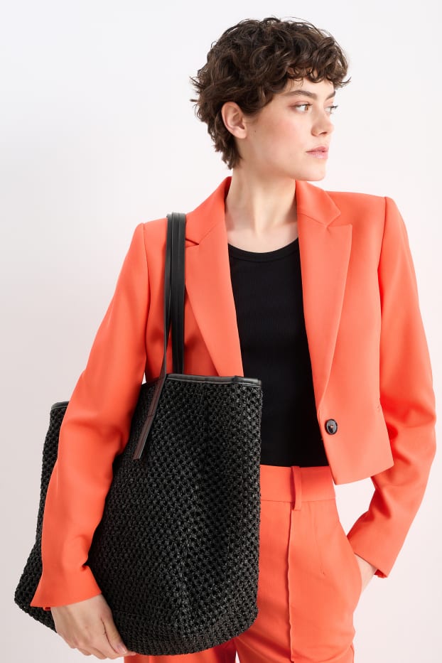 Damen - Stroh-Shopper - schwarz