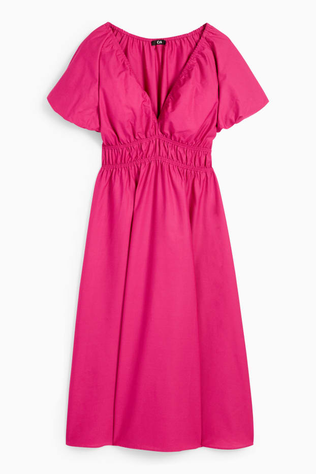 Damen - A-Linien Kleid mit V-Ausschnitt - dunkelrosa