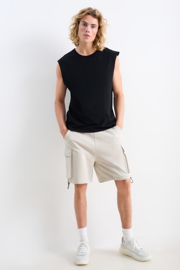 Hommes - Short cargo en molleton - gris clair