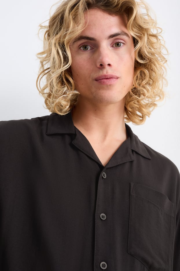 Heren - Overhemd - relaxed fit - reverskraag - zwart