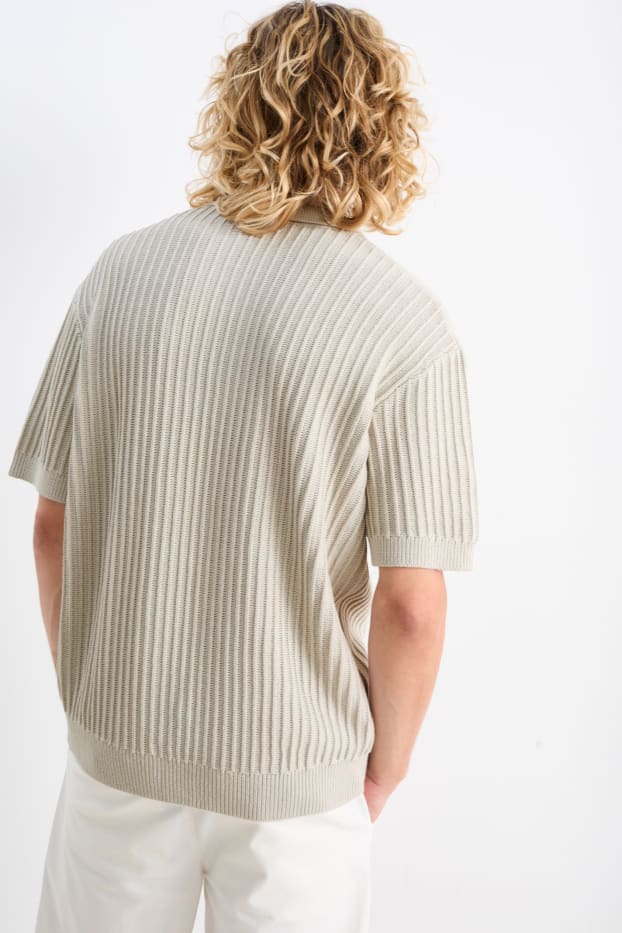 Hommes - Polo - côtelé - beige clair