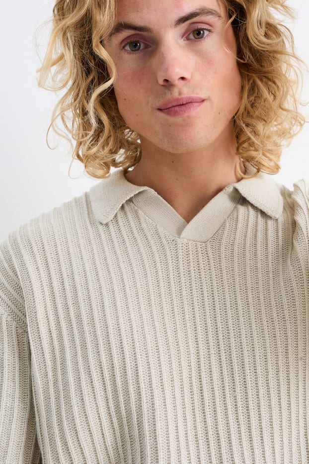 Hommes - Polo - côtelé - beige clair