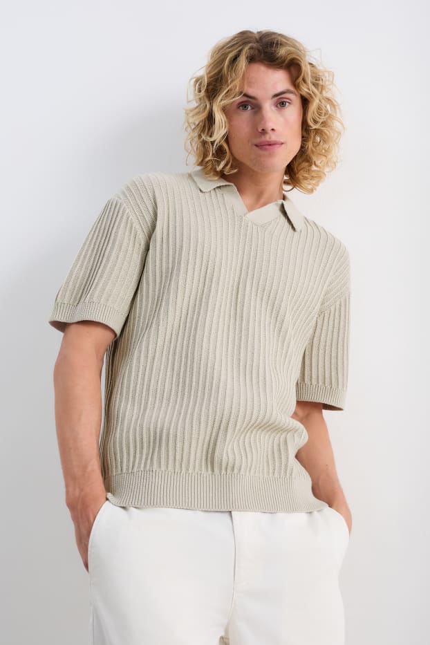 Hommes - Polo - côtelé - beige clair