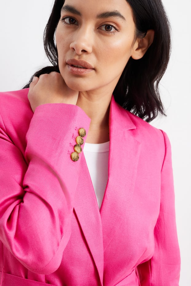 Femmes - Longblazer de bureau en lin - regular fit - rose