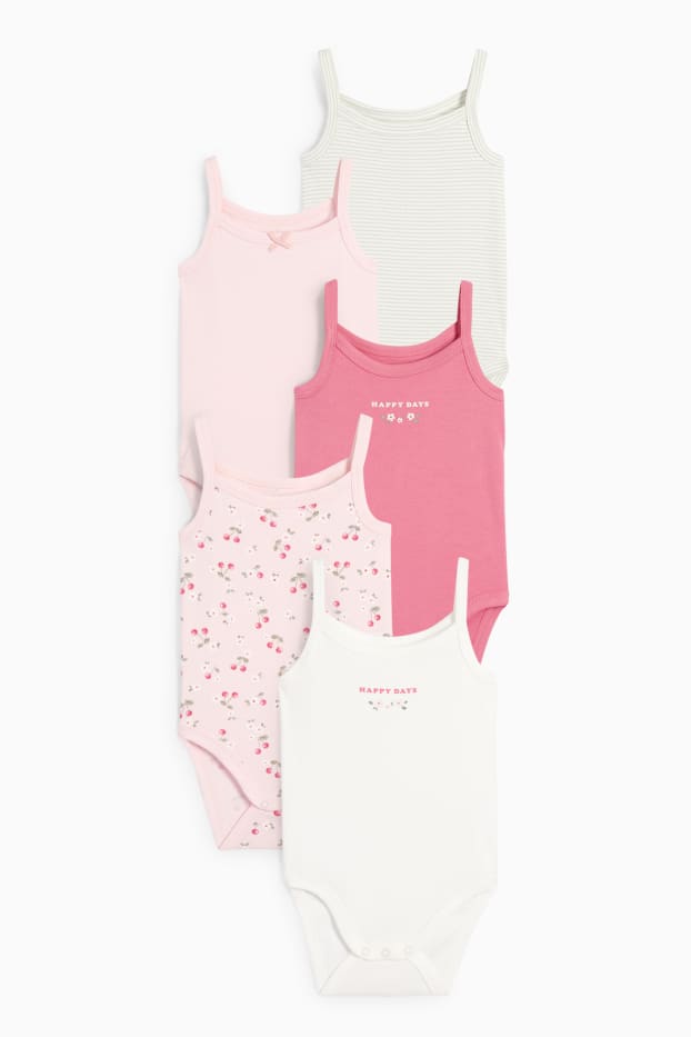 Baby Mädchen - Multipack 5er - Blümchen und Kirsche - Baby-Body - rosa