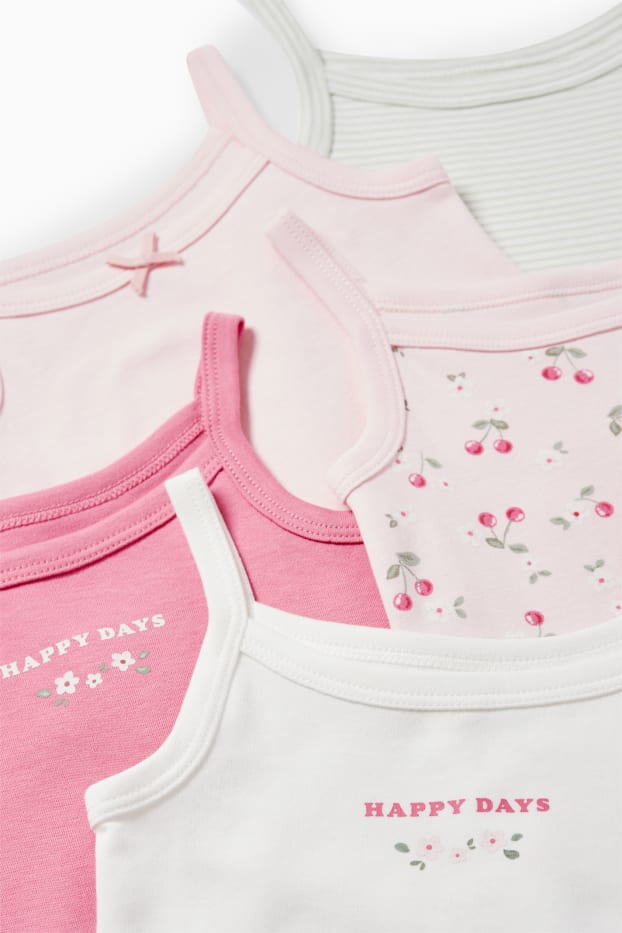 Baby Mädchen - Multipack 5er - Blümchen und Kirsche - Baby-Body - rosa