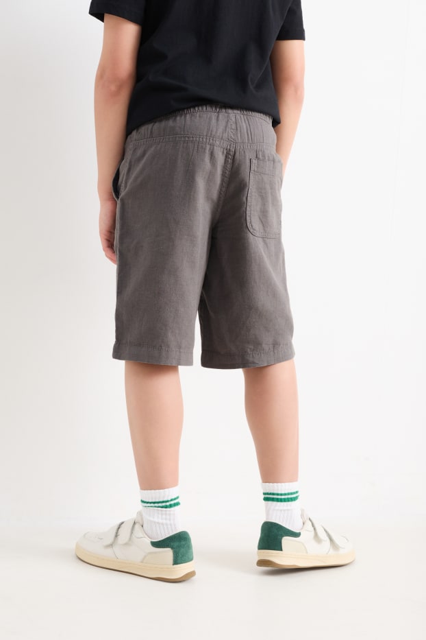 Children Boys - Bermuda shorts - linen blend - dark gray