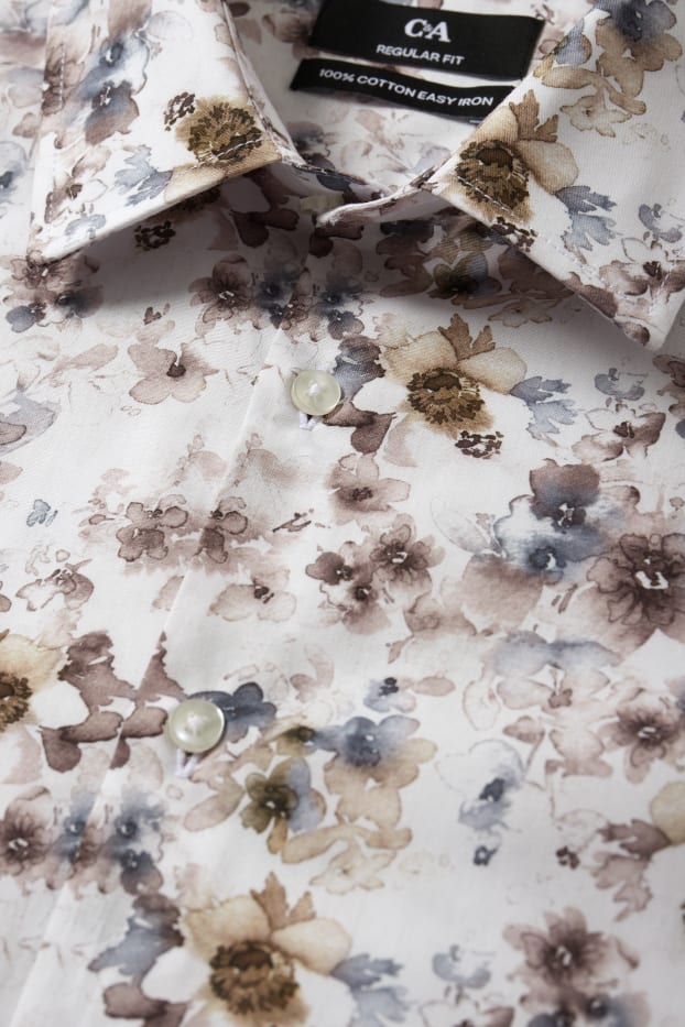 Heren - Business-overhemd - regular fit - kent - gemakkelijk te strijken - licht beige