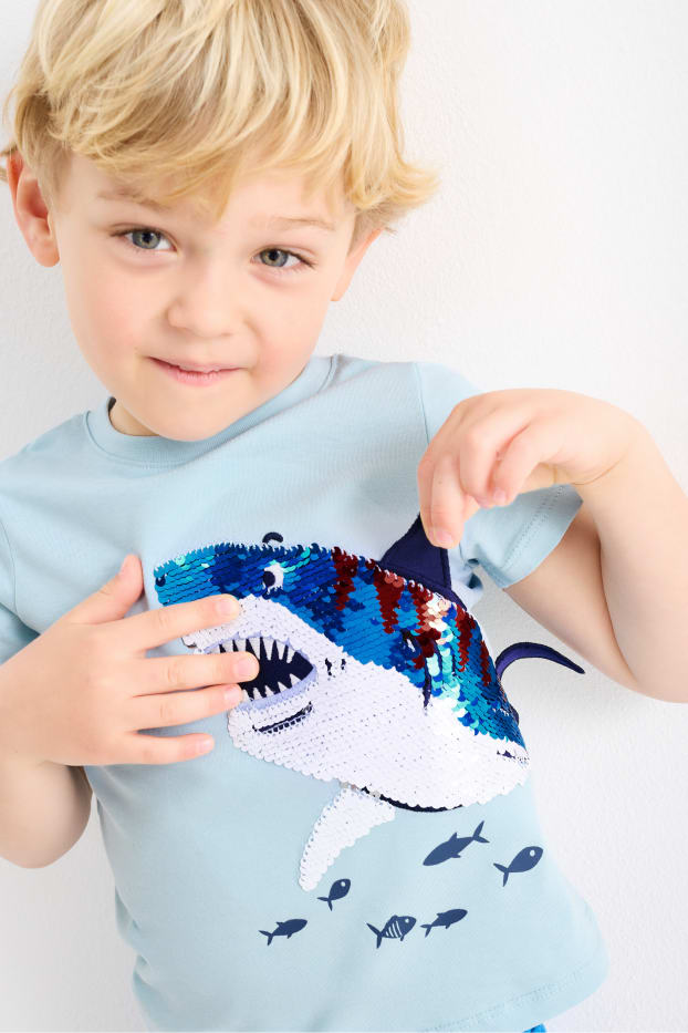 Children Boys - Shark - set - short sleeve T-shirt and sweat shorts - 2 piece - light blue