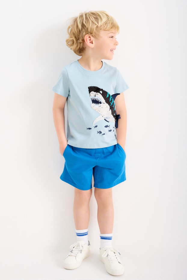Children Boys - Shark - set - short sleeve T-shirt and sweat shorts - 2 piece - light blue