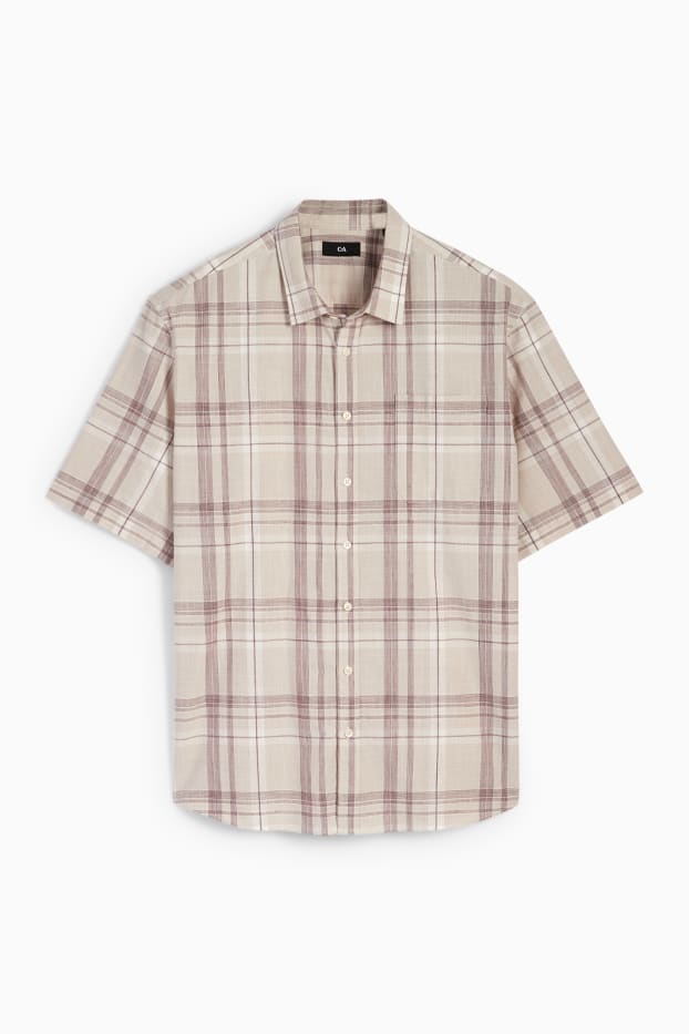 Hommes - Chemise - regular fit - col kent - à carreaux - beige