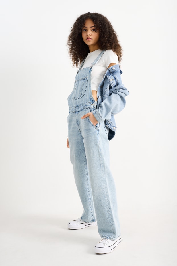 Women - Denim dungarees - relaxed fit - denim-light blue