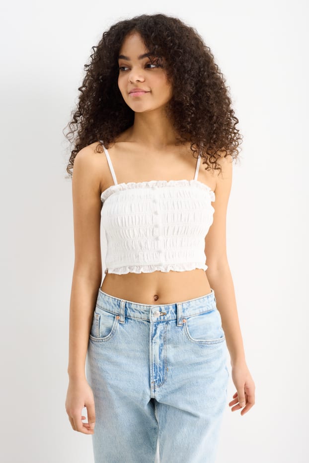 Damen - Crop Top - cremeweiß