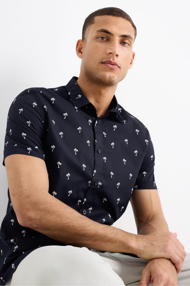 Home - Camisa - slim fit - coll kent - blau fosc
