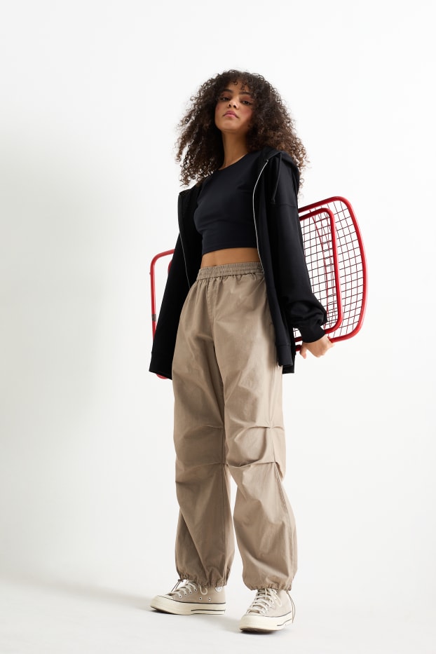 Dámské - Plátěné kalhoty - mid waist - straight fit - světle hnědá