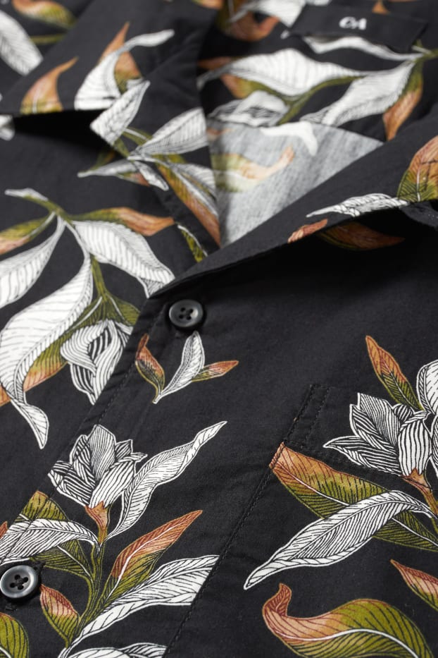 Men - Shirt - regular fit - lapel collar  - black