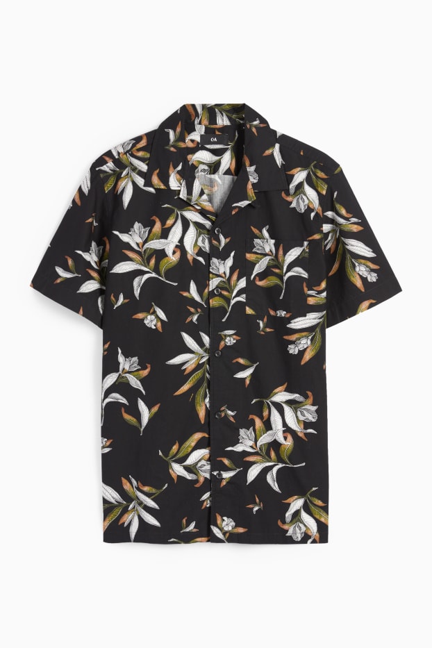 Men - Shirt - regular fit - lapel collar  - black