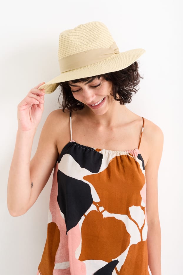 Dames - Strohoed - licht beige