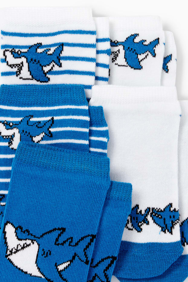 Children Boys - Multipack of 5 - shark - trainer socks with motif - blue