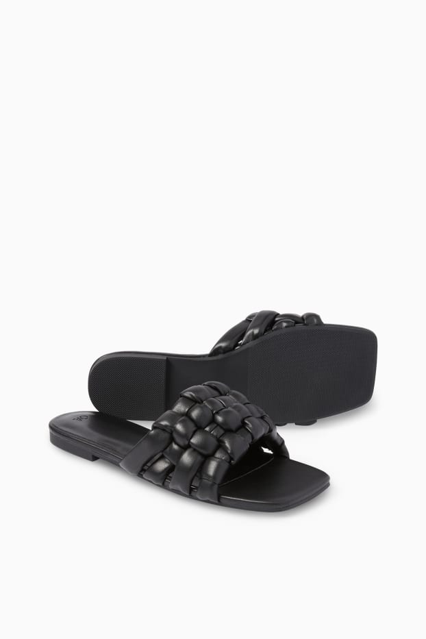 Damen - Sandalen - Lederimitat - schwarz